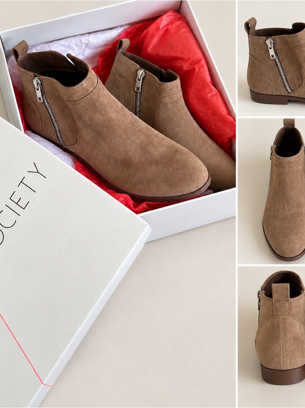 Sole Society Taupe Suede Side-Zip Ankle Booties